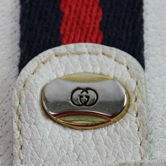 Vintage Blondie GG Style Center Striped Ribbon White Leather Style Shoulder Bag - Picture 6 of 11